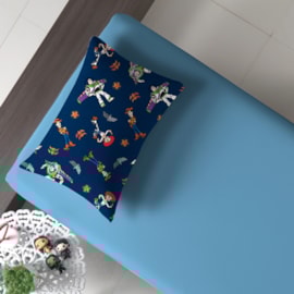 Jogo de Cama Toy Story Azul Solteiro Malha 100% algodão 2 peças Jogo de Cama Toy Story Azul Solteiro Malha 100% algodão 2 peças