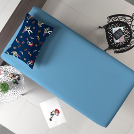 Jogo de Cama Toy Story Azul Solteiro Malha 100% algodão 2 peças Jogo de Cama Toy Story Azul Solteiro Malha 100% algodão 2 peças