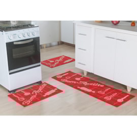Jogo de Tapete de Cozinha Oasis Viena Decorar 3 Peças Bom Apetite Vermelho Jogo de Tapete de Cozinha Oasis Viena Decorar 3 Peças Bom Apetite Vermelho