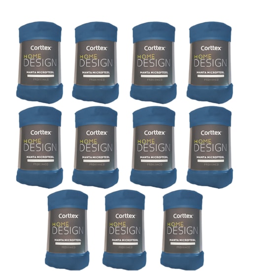 Kit 10 Manta de Microfibra Solteiro Corttex Home Desing Azul 1,50m x 2,00m  (ATACADO)