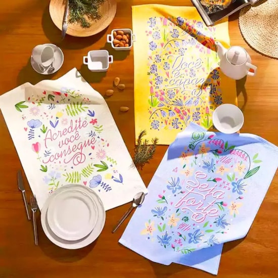 Kit 12 Panos de Copa Felpudo Estampado Dohler Frases Kit 12 Panos de Copa Felpudo Estampado Dohler Frases