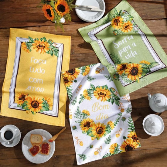 Kit 12 Panos de Copa Felpudo Estampado Dohler Girassol Kit 12 Panos de Copa Felpudo Estampado Dohler Girassol