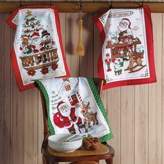 Kit 12 Panos de Copa Felpudo Estampado Dohler Natal II Kit 12 Panos de Copa Felpudo Estampado Dohler Natal II