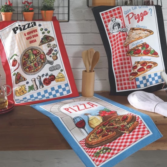 Kit 12 Panos de Copa Felpudo Estampado Dohler Pizzaiolo Kit 12 Panos de Copa Felpudo Estampado Dohler Pizzaiolo