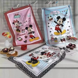 Kit 3 Panos de Copa Felpudo Estampado Dohler Mickey e Minnie Doces