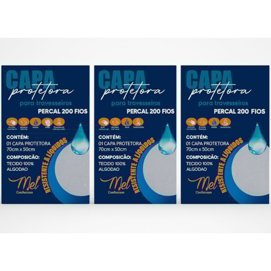 Kit 3 Protetores de Travesseiro Hotelaria 200 Fios 100% Algodão Mel