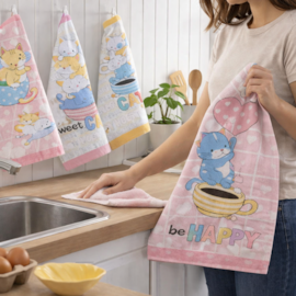 Kit 6 Panos de Copa Felpudo Teka Primore Gatinhos 100% Algodão 40x65 cm