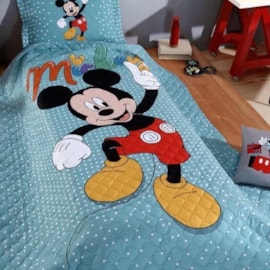 Kit Cobre Leito Solteiro Hedrons Disney Mickey Home 1,60x2,35 (1 Cobre Leito + 1 Porta Travesseiro)