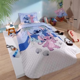 Kit Cobre Leito Solteiro Hedrons Disney Stitch Tropical 1,60x2,35 (1 Cobre Leito + 1 Porta Travesseiro)