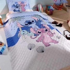 Kit Cobre Leito Solteiro Hedrons Disney Stitch Tropical 1,60x2,35 (1 Cobre Leito + 1 Porta Travesseiro)