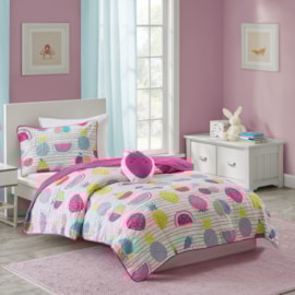 Kit Colcha Infantil Corttex Playttex Frutas Pink 3 Peças Kit Colcha Infantil Corttex Playttex Frutas Pink 3 Peças
