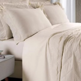 Kit Enxoval Jogo de Cama Casal e Jogo de Banho Bouton Creme Kit Enxoval Jogo de Cama Casal e Jogo de Banho Bouton Creme
