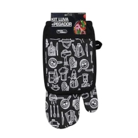 Kit Luva e Pegador Jolitex Kitchen Preto Kit Luva e Pegador Jolitex Kitchen Preto