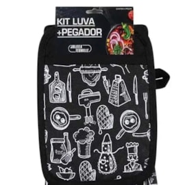 Kit Luva e Pegador Jolitex Kitchen Preto Kit Luva e Pegador Jolitex Kitchen Preto