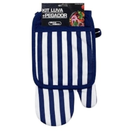 Kit Luva e Pegador Jolitex Listra Azul Kit Luva e Pegador Jolitex Listra Azul