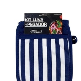 Kit Luva e Pegador Jolitex Listra Azul Kit Luva e Pegador Jolitex Listra Azul
