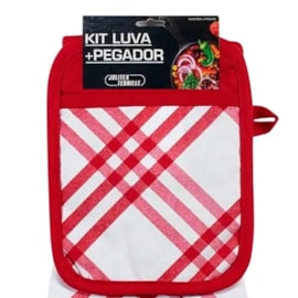 Kit Luva e Pegador Jolitex Xadrez Vermelho