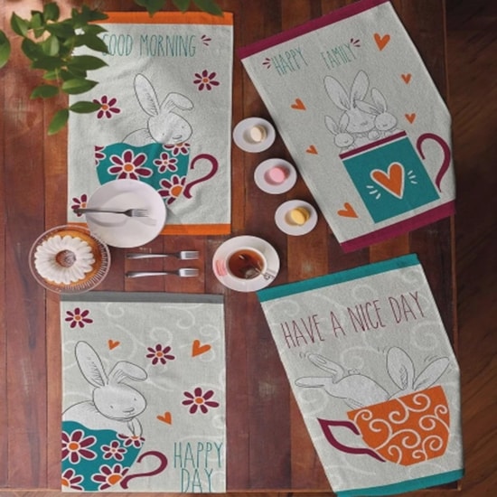 Kit Pano de Copa Felpudo Teka Primore Estampas Coelhos 6 Pçs Kit Pano de Copa Felpudo Teka Primore Estampas Coelhos 6 Pçs