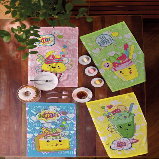 Kit Pano de Copa Felpudo Teka Primore Estampas Happy Sweet 6 Pçs Kit Pano de Copa Felpudo Teka Primore Estampas Happy Sweet 6 Pçs