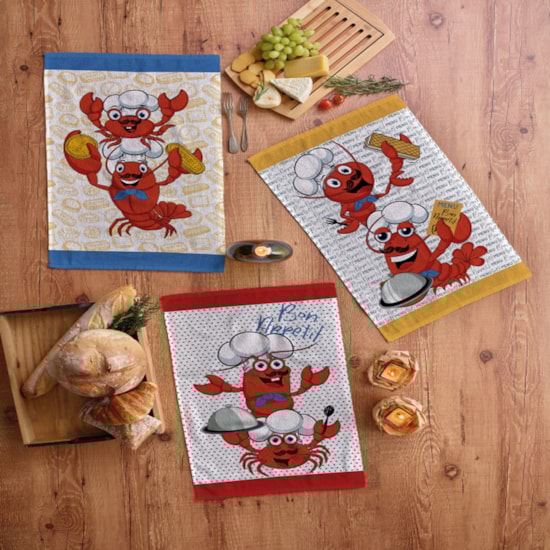 Kit Pano de Copa Felpudo Teka Primore Estampas Lagostas 6 Pçs Kit Pano de Copa Felpudo Teka Primore Estampas Lagostas 6 Pçs