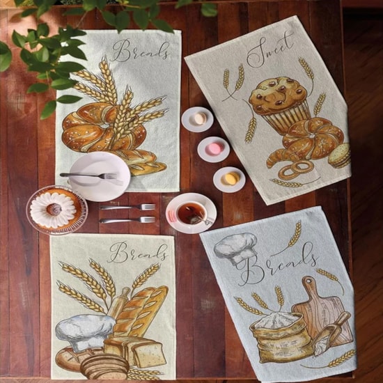 Kit Pano de Copa Felpudo Teka Primore Estampas Pães 6 Pçs Kit Pano de Copa Felpudo Teka Primore Estampas Pães 6 Pçs