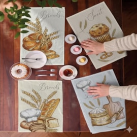 Kit Pano de Copa Felpudo Teka Primore Estampas Pães 6 Pçs
