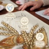 Kit Pano de Copa Felpudo Teka Primore Estampas Pães 6 Pçs