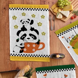 Kit Pano de Copa Felpudo Teka Primore Estampas Pandas 6 Pçs