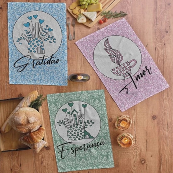 Kit Pano de Copa Felpudo Teka Primore Estampas Sentimentos 6 Pçs Kit Pano de Copa Felpudo Teka Primore Estampas Sentimentos 6 Pçs