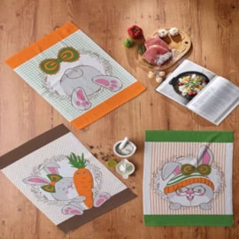 Kit Pano de Copa Teka Fiori Bunnys e Café da Manhã 6 Peças