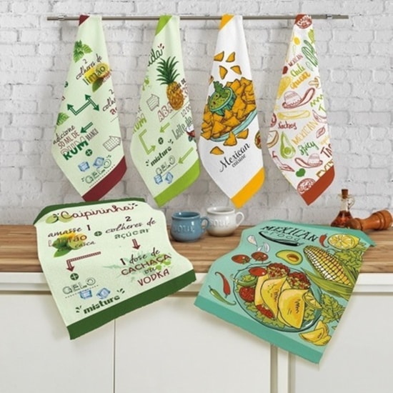 Kit Pano de Copa Teka Fiori Drinks Mexicanos 6 Peças Kit Pano de Copa Teka Fiori Drinks Mexicanos 6 Peças