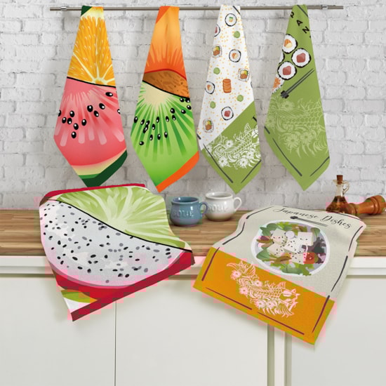Kit Pano de Copa Teka Fiori Frutas e Sushi 6 Peças Kit Pano de Copa Teka Fiori Frutas e Sushi 6 Peças
