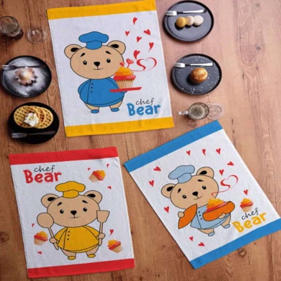 Kit Pano de Copa Teka Fiori Frutos do Mar e Bear 6 Pçs Kit Pano de Copa Teka Fiori Frutos do Mar e Bear 6 Pçs