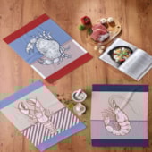 Kit Pano de Copa Teka Fiori Frutos do Mar e Bear 6 Pçs Kit Pano de Copa Teka Fiori Frutos do Mar e Bear 6 Pçs