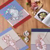 Kit Pano de Copa Teka Fiori Frutos do Mar e Bear 6 Pçs Kit Pano de Copa Teka Fiori Frutos do Mar e Bear 6 Pçs