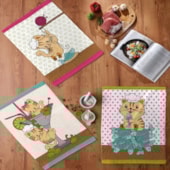 Kit Pano de Copa Teka Fiori Gatinho e Legumes 6 Peças Kit Pano de Copa Teka Fiori Gatinho e Legumes 6 Peças