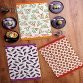 Kit Pano de Copa Teka Fiori Gatinho e Legumes 6 Peças Kit Pano de Copa Teka Fiori Gatinho e Legumes 6 Peças