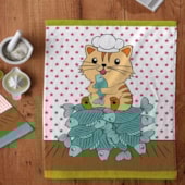 Kit Pano de Copa Teka Fiori Gatinho e Legumes 6 Peças Kit Pano de Copa Teka Fiori Gatinho e Legumes 6 Peças