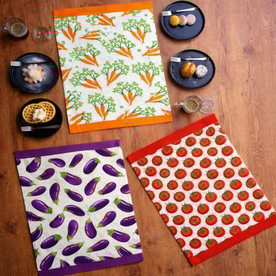 Kit Pano de Copa Teka Fiori Legumes e Patisserie 6 Peças