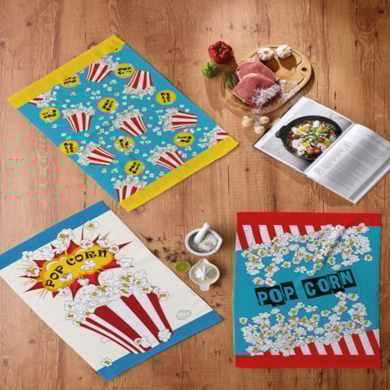 Kit Pano de Copa Teka Fiori Pop Corn e Donuts 6 Pçs Kit Pano de Copa Teka Fiori Pop Corn e Donuts 6 Pçs