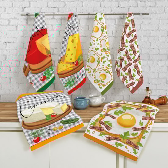 Kit Pano de Copa Teka Fiori Queijo e Bacon 6 Peças Kit Pano de Copa Teka Fiori Queijo e Bacon 6 Peças