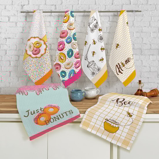 Kit Pano de Copa Teka Fiori Sugar Donuts e Sweet Honey 6 Peças Kit Pano de Copa Teka Fiori Sugar Donuts e Sweet Honey 6 Peças