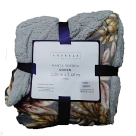 Manta Sherpa Queen Andreza Cinza Florido Manta Sherpa Queen Andreza Cinza Florido