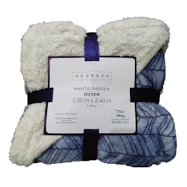 Manta Sherpa Queen Andreza Geométrico Azul Manta Sherpa Queen Andreza Geométrico Azul