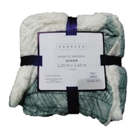 Manta Sherpa Queen Andreza Geométrico Verde Manta Sherpa Queen Andreza Geométrico Verde