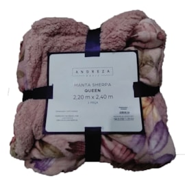 Manta Sherpa Queen Andreza Rosè Florido Manta Sherpa Queen Andreza Rosè Florido