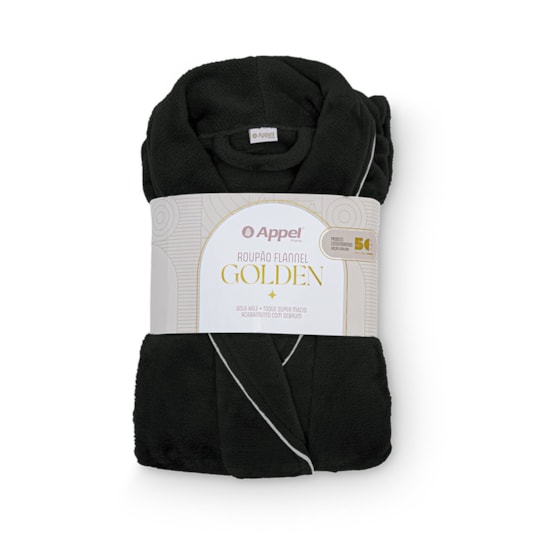 Roupão Microfibra Flannel Golden Appel M Preto