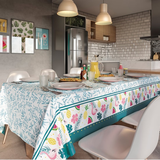 Toalha de Mesa Quadrada Teka Basic 1,40m x 1,40m Flamingo Toalha de Mesa Quadrada Teka Basic 1,40m x 1,40m Flamingo