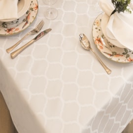 Toalha de Mesa Retangular 1,70m x 2,70m Impermeável JoyDecor Marrocos Branco Toalha de Mesa Retangular 1,70m x 2,70m Impermeável JoyDecor Marrocos Branco