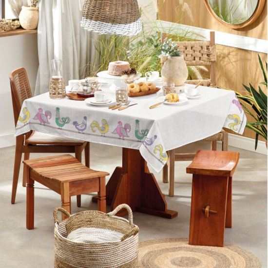 Toalha de Mesa Retangular Teka Basic 1,40m x 2,10m Galinhas Toalha de Mesa Retangular Teka Basic 1,40m x 2,10m Galinhas